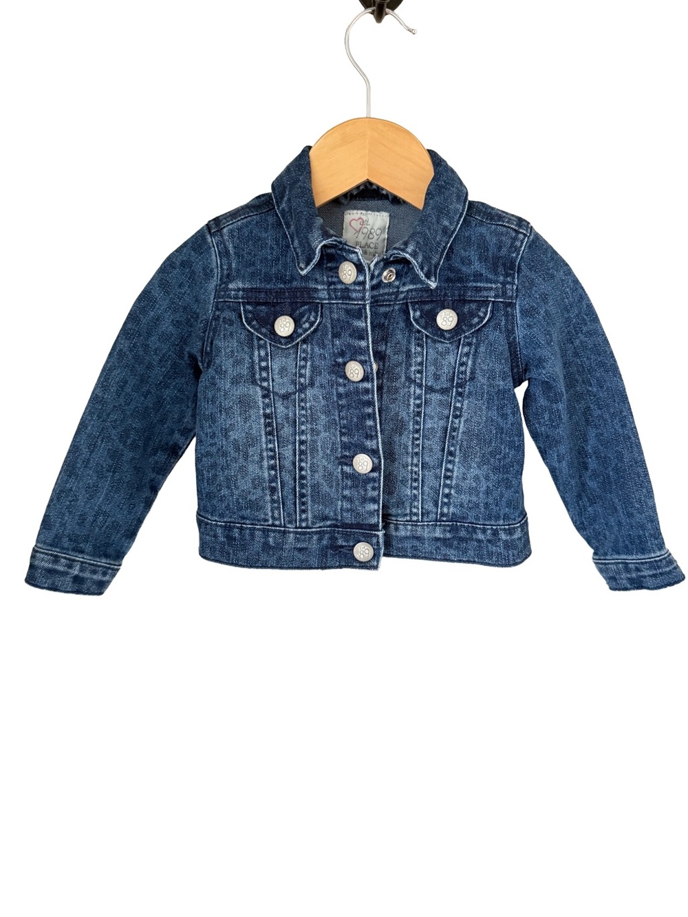 The Children's Place Dark Wash Leopard Print Denim Jacket - Blue